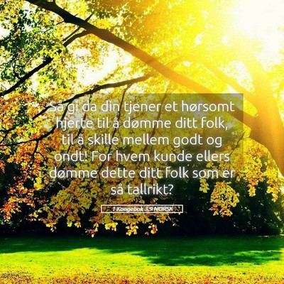 Picture 05 - 1 Kongebok 3:9 NORSK - Så gi da din tjener et hørsomt hjerte til å - Bible Verse Picture