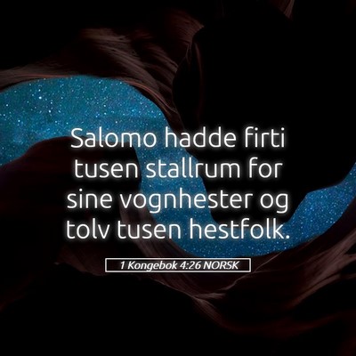 Picture 05 - 1 Kongebok 4:26 NORSK - Salomo hadde firti tusen stallrum for sine - Bible Verse Picture