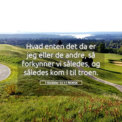 Picture 05 - 1 Korinter 15:11 NORSK - Hvad enten det da er jeg eller de andre, så - Bible Verse Picture