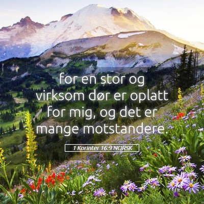 Picture 05 - 1 Korinter 16:9 NORSK - for en stor og virksom dør er oplatt for mig, og - Bible Verse Picture