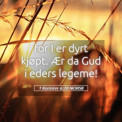 Picture 05 - 1 Korinter 6:20 NORSK - for I er dyrt kjøpt. Ær da Gud i eders - Bible Verse Picture