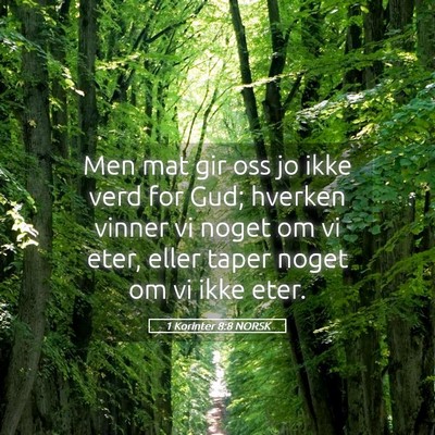 Picture 05 - 1 Korinter 8:8 NORSK - Men mat gir oss jo ikke verd for Gud; hverken - Bible Verse Picture