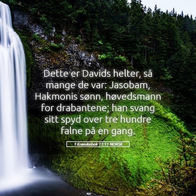 Picture 05 - 1 Krønikebok 11:11 NORSK - Dette er Davids helter, så mange de var: - Bible Verse Picture