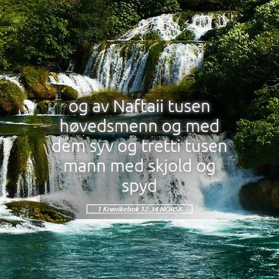 Picture 05 - 1 Krønikebok 12:34 NORSK - og av Naftaii tusen høvedsmenn og med dem syv og - Bible Verse Picture