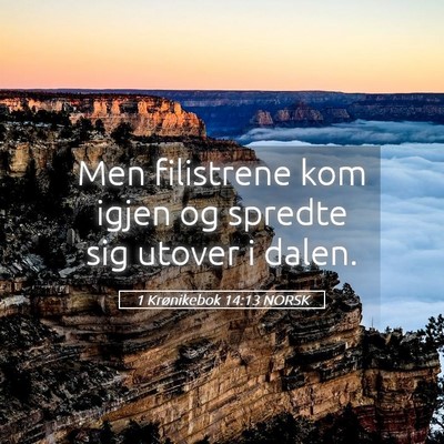 Picture 05 - 1 Krønikebok 14:13 NORSK - Men filistrene kom igjen og spredte sig utover i - Bible Verse Picture