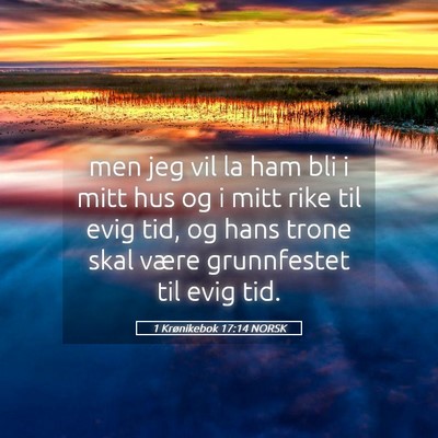 Picture 05 - 1 Krønikebok 17:14 NORSK - men jeg vil la ham bli i mitt hus og i mitt rike - Bible Verse Picture
