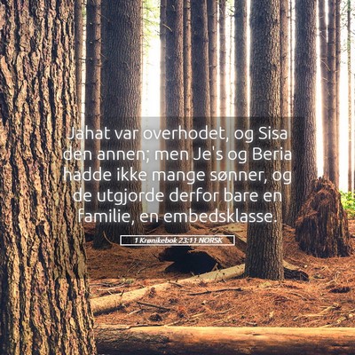 Picture 05 - 1 Krønikebok 23:11 NORSK - Jahat var overhodet, og Sisa den annen; men Je's - Bible Verse Picture