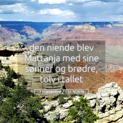 Picture 05 - 1 Krønikebok 25:16 NORSK - den niende blev Mattanja med sine sønner og - Bible Verse Picture