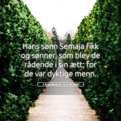 Picture 05 - 1 Krønikebok 26:6 NORSK - Hans sønn Semaja fikk og sønner, som blev de - Bible Verse Picture