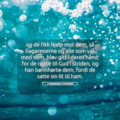 Picture 05 - 1 Krønikebok 5:20 NORSK - og de fikk hjelp mot dem, så hagarenerne og alle - Bible Verse Picture