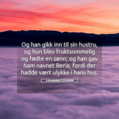 Picture 05 - 1 Krønikebok 7:23 NORSK - Og han gikk inn til sin hustru, og hun blev - Bible Verse Picture