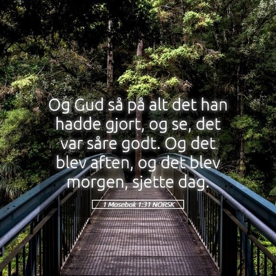 Picture 05 - 1 Mosebok 1:31 NORSK - Og Gud så på alt det han hadde gjort, og se, - Bible Verse Picture