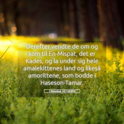 Picture 05 - 1 Mosebok 14:7 NORSK - Derefter vendte de om og kom til En-Mispat, det - Bible Verse Picture