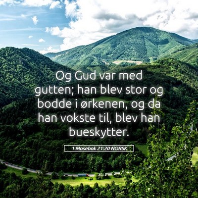 Picture 05 - 1 Mosebok 21:20 NORSK - Og Gud var med gutten; han blev stor og bodde i - Bible Verse Picture