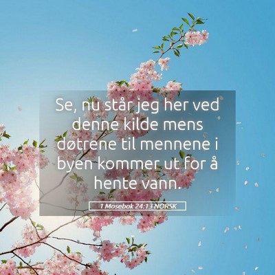 Picture 05 - 1 Mosebok 24:13 NORSK - Se, nu står jeg her ved denne kilde mens - Bible Verse Picture