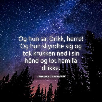 Picture 05 - 1 Mosebok 24:18 NORSK - Og hun sa: Drikk, herre! Og hun skyndte sig og - Bible Verse Picture
