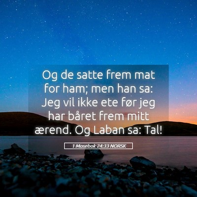 Picture 05 - 1 Mosebok 24:33 NORSK - Og de satte frem mat for ham; men han sa: Jeg vil - Bible Verse Picture