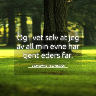 Picture 05 - 1 Mosebok 31:6 NORSK - Og I vet selv at jeg av all min evne har tjent - Bible Verse Picture