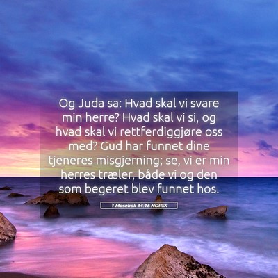 Picture 05 - 1 Mosebok 44:16 NORSK - Og Juda sa: Hvad skal vi svare min herre? Hvad - Bible Verse Picture