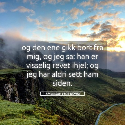 Picture 05 - 1 Mosebok 44:28 NORSK - og den ene gikk bort fra mig, og jeg sa: han er - Bible Verse Picture