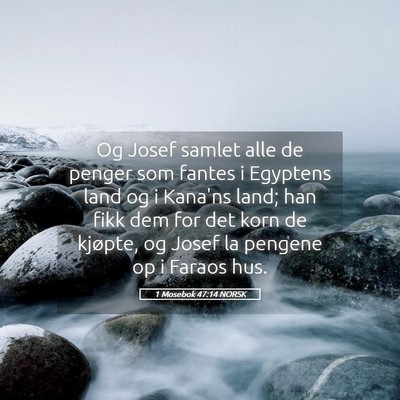 Picture 05 - 1 Mosebok 47:14 NORSK - Og Josef samlet alle de penger som fantes i - Bible Verse Picture