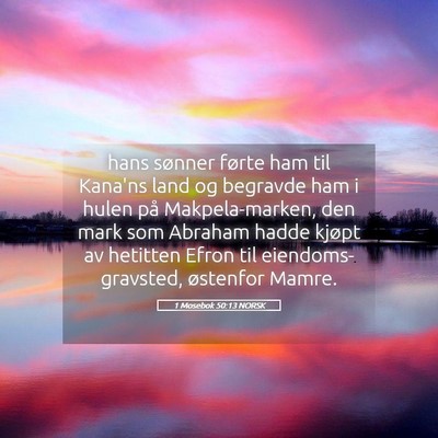 Picture 05 - 1 Mosebok 50:13 NORSK - hans sønner førte ham til Kana'ns land og - Bible Verse Picture