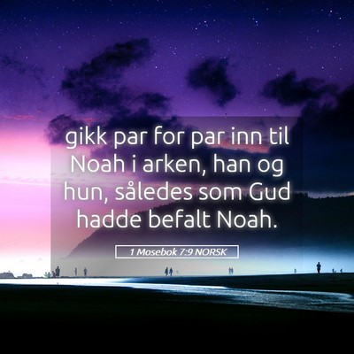 Picture 05 - 1 Mosebok 7:9 NORSK - gikk par for par inn til Noah i arken, han og - Bible Verse Picture