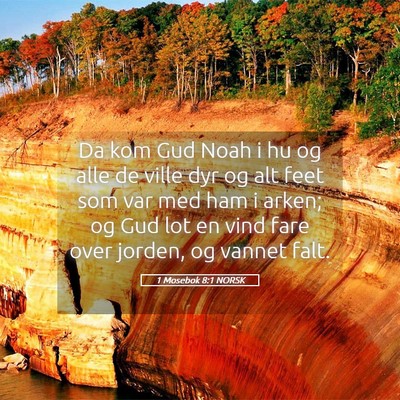 Picture 05 - 1 Mosebok 8:1 NORSK - Da kom Gud Noah i hu og alle de ville dyr og alt - Bible Verse Picture