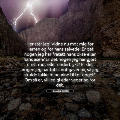 Picture 05 - 1 Samuel 12:3 NORSK - Her står jeg! Vidne nu mot mig for Herren og for - Bible Verse Picture