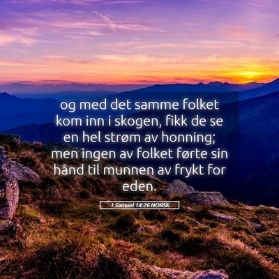 Picture 05 - 1 Samuel 14:26 NORSK - og med det samme folket kom inn i skogen, fikk de - Bible Verse Picture