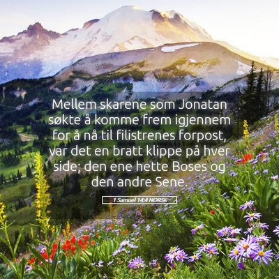 Picture 05 - 1 Samuel 14:4 NORSK - Mellem skarene som Jonatan søkte å komme frem - Bible Verse Picture