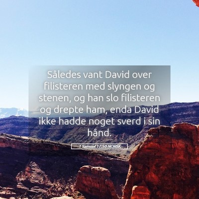 Picture 05 - 1 Samuel 17:50 NORSK - Således vant David over filisteren med slyngen - Bible Verse Picture
