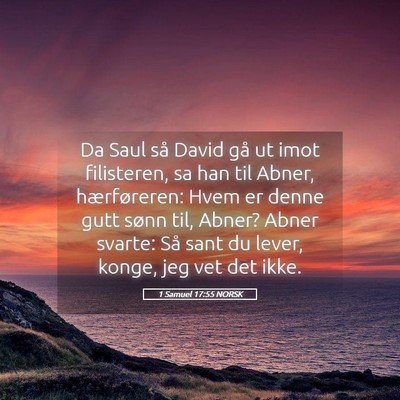Picture 05 - 1 Samuel 17:55 NORSK - Da Saul så David gå ut imot filisteren, sa han - Bible Verse Picture