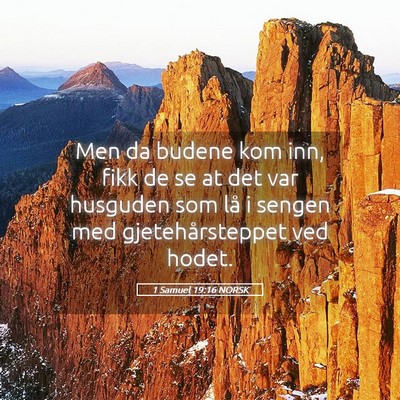 Picture 05 - 1 Samuel 19:16 NORSK - Men da budene kom inn, fikk de se at det var - Bible Verse Picture