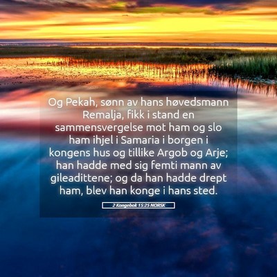 Picture 05 - 2 Kongebok 15:25 NORSK - Og Pekah, sønn av hans høvedsmann Remalja, fikk - Bible Verse Picture