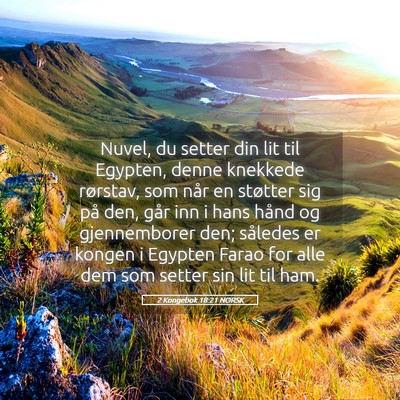 Picture 05 - 2 Kongebok 18:21 NORSK - Nuvel, du setter din lit til Egypten, denne - Bible Verse Picture