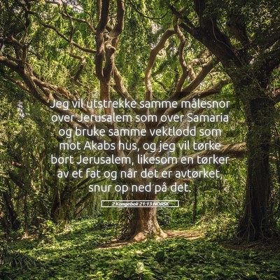Picture 05 - 2 Kongebok 21:13 NORSK - Jeg vil utstrekke samme målesnor over Jerusalem - Bible Verse Picture