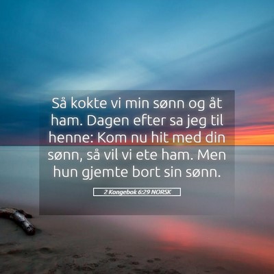 Picture 05 - 2 Kongebok 6:29 NORSK - Så kokte vi min sønn og åt ham. Dagen efter sa - Bible Verse Picture
