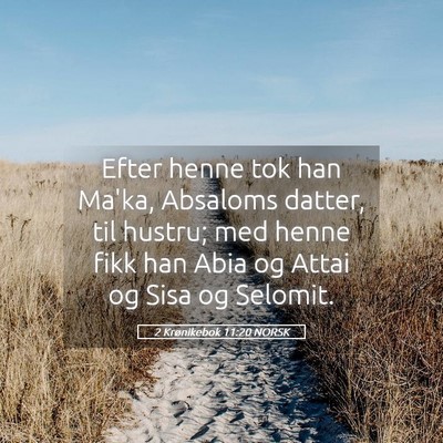 Picture 05 - 2 Krønikebok 11:20 NORSK - Efter henne tok han Ma'ka, Absaloms datter, til - Bible Verse Picture