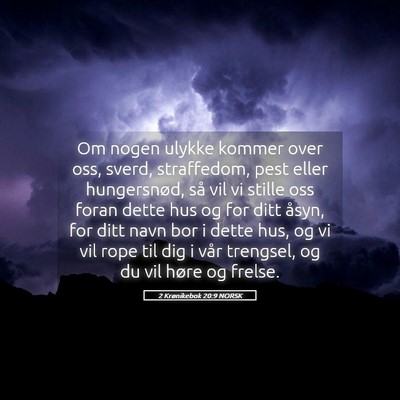 Picture 05 - 2 Krønikebok 20:9 NORSK - Om nogen ulykke kommer over oss, sverd, - Bible Verse Picture