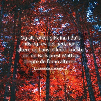Picture 05 - 2 Krønikebok 23:17 NORSK - Og alt folket gikk inn i Ba'ls hus og rev det - Bible Verse Picture