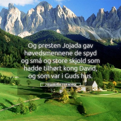 Picture 05 - 2 Krønikebok 23:9 NORSK - Og presten Jojada gav høvedsmennene de spyd og - Bible Verse Picture