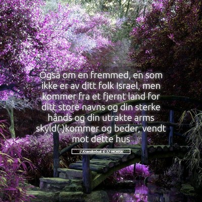 Picture 05 - 2 Krønikebok 6:32 NORSK - Også om en fremmed, en som ikke er av ditt folk - Bible Verse Picture