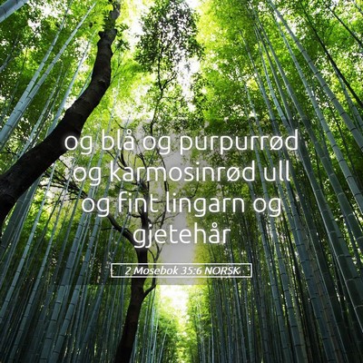 Picture 05 - 2 Mosebok 35:6 NORSK - og blå og purpurrød og karmosinrød ull og fint - Bible Verse Picture