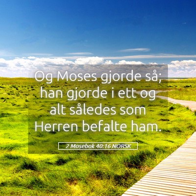 Picture 05 - 2 Mosebok 40:16 NORSK - Og Moses gjorde så; han gjorde i ett og alt - Bible Verse Picture