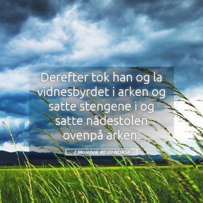 Picture 05 - 2 Mosebok 40:20 NORSK - Derefter tok han og la vidnesbyrdet i arken og - Bible Verse Picture