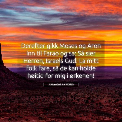 Picture 05 - 2 Mosebok 5:1 NORSK - Derefter gikk Moses og Aron inn til Farao og sa: - Bible Verse Picture