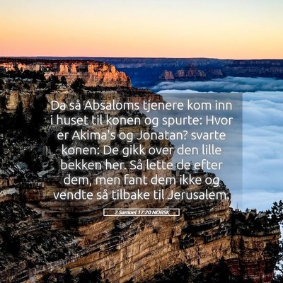 Picture 05 - 2 Samuel 17:20 NORSK - Da så Absaloms tjenere kom inn i huset til konen - Bible Verse Picture