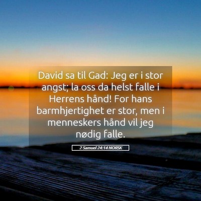 Picture 05 - 2 Samuel 24:14 NORSK - David sa til Gad: Jeg er i stor angst; la oss da - Bible Verse Picture