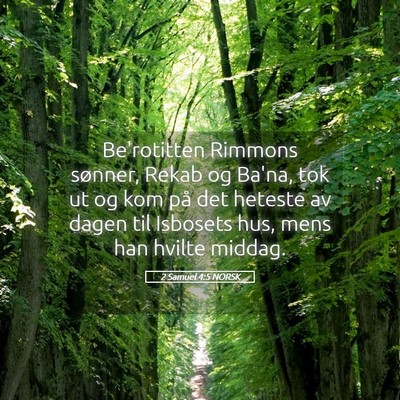 Picture 05 - 2 Samuel 4:5 NORSK - Be'rotitten Rimmons sønner, Rekab og Ba'na, tok - Bible Verse Picture